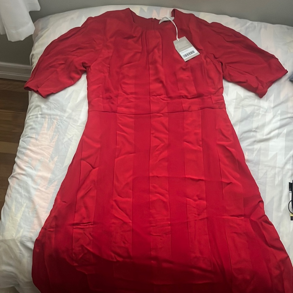 Everlane The City Stripe Ruched Dress in Haute Red